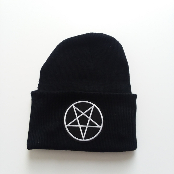 Luny's Emporium Other - Inverted Pentagram / Pentacle Patched Black Beanie